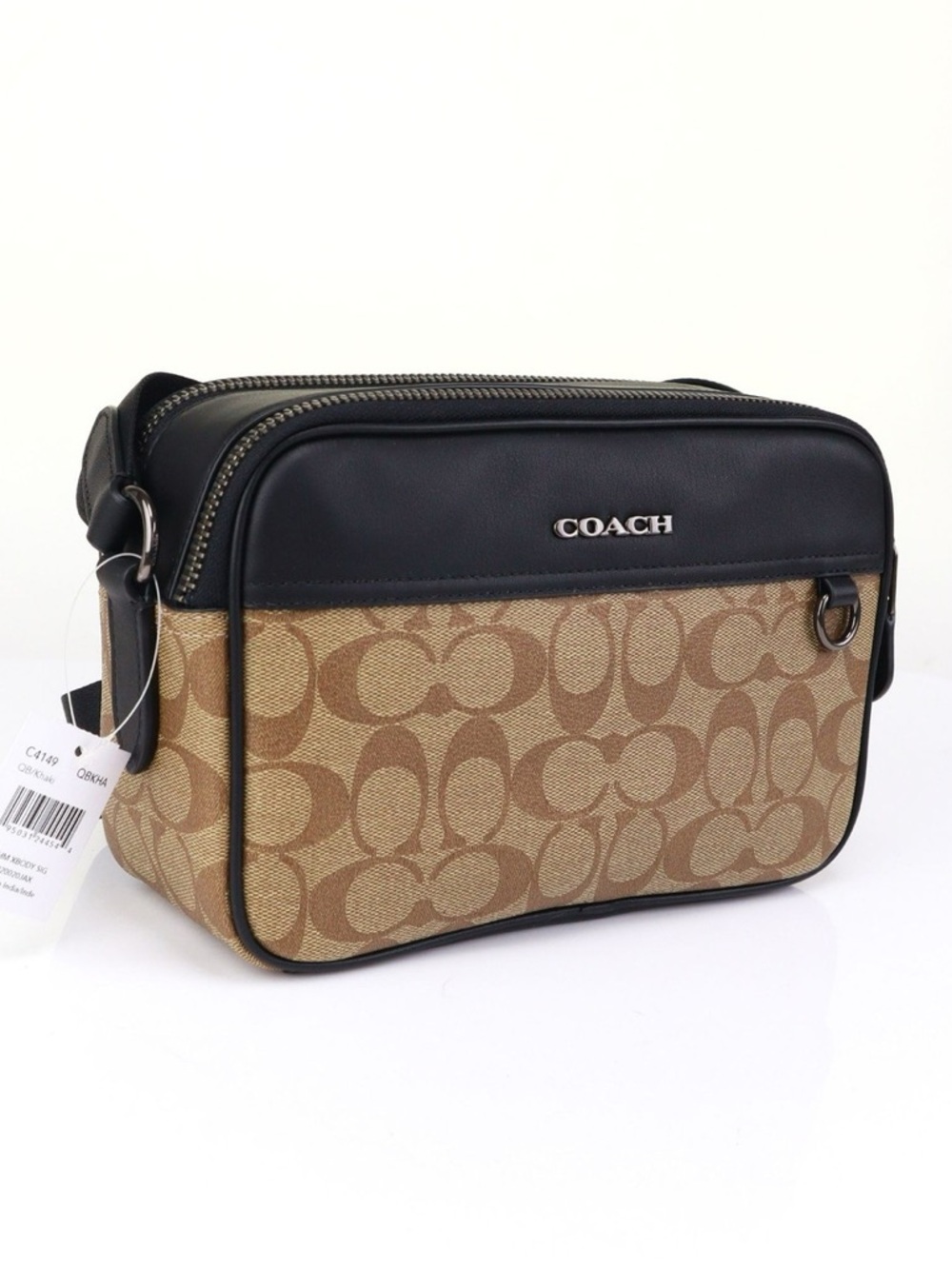 Coach Brown Signature Canvas Messenger Bag with Black Trim - Picture 3 of 7